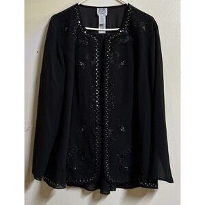 R&M Richards Woman 22W Sheer Button Front Dress Jacket Embroidered Sequin Front